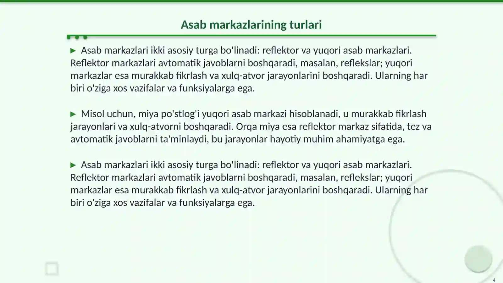 Asab markazlarining xossalari 4
