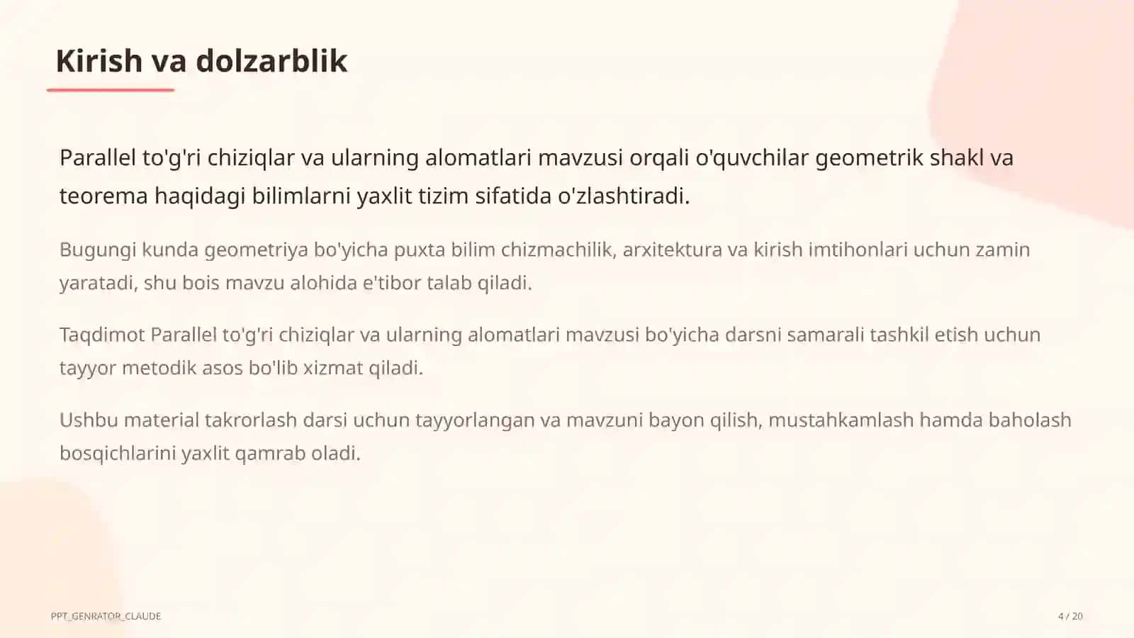 Parallel to'g'ri chiziqlar va ularning alomatlari (7-sinf) 4