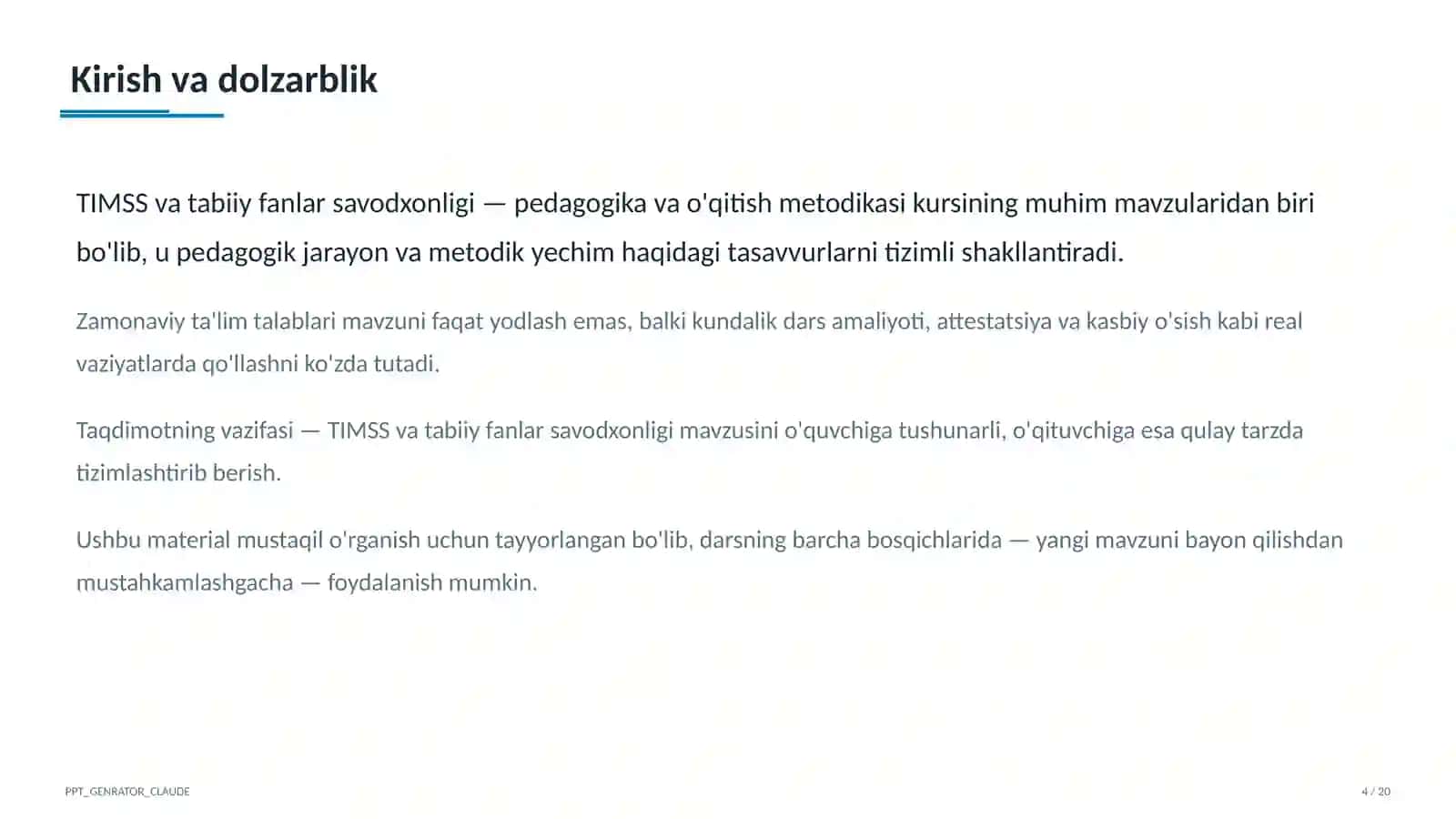 TIMSS va tabiiy fanlar savodxonligi 4