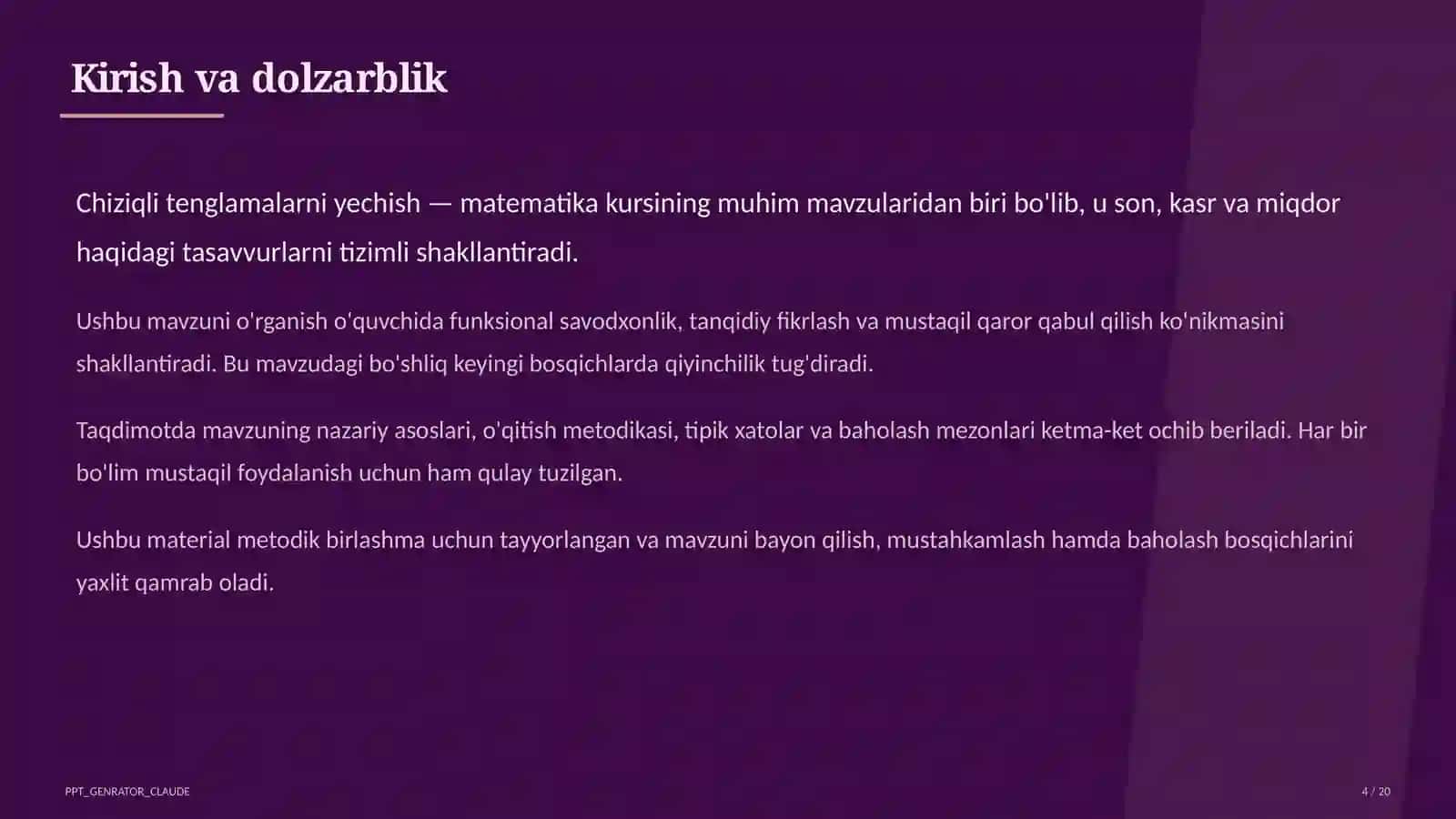Chiziqli tenglamalarni yechish (6-sinf) 4