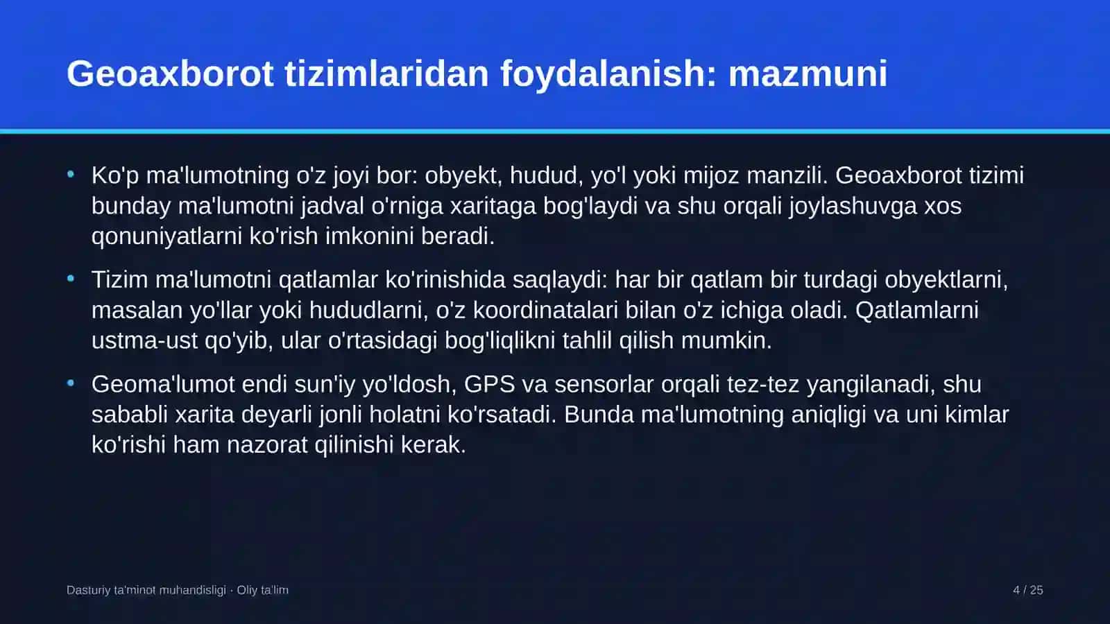 DASTURIY TA'MINOT MUHANDISLIGI · OLIY TA'LIM 4