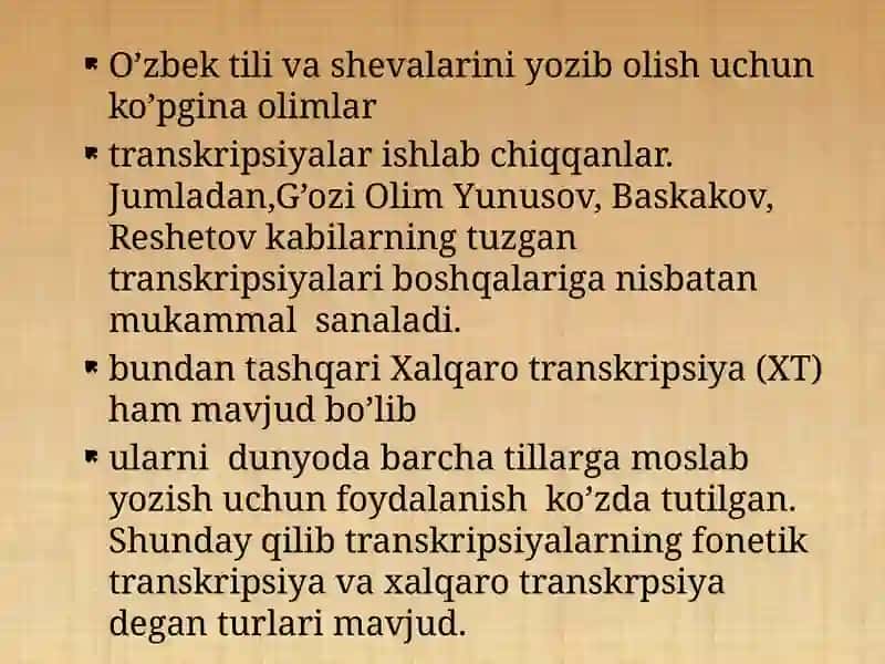 Transkripsiya va Shevagaoid matnlarni yozish va o'qish 4