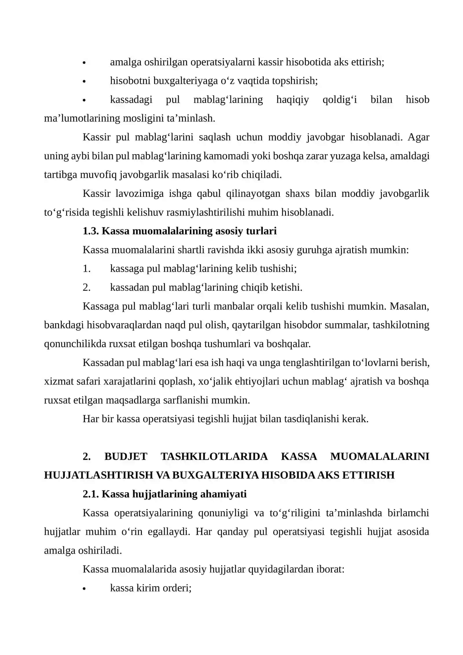 BUDJET TASHKILOTLARIDA KASSA VA KASSA MUOMALALARI HISOBI. KASSIR HISOBOTINI TUZISH 4