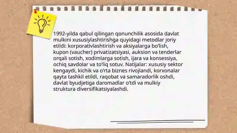 Iqtisodiy islohotlar hususiy mulkchilikning shakillanishi 4
