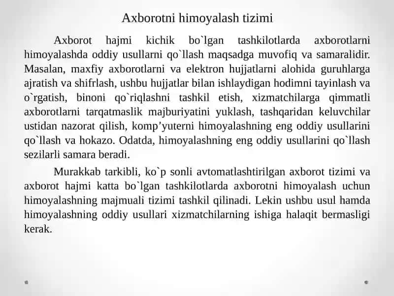 AXBOROT INFRATUZILMASINI FIZIK HIMOYASINI TA’MINLASH 4