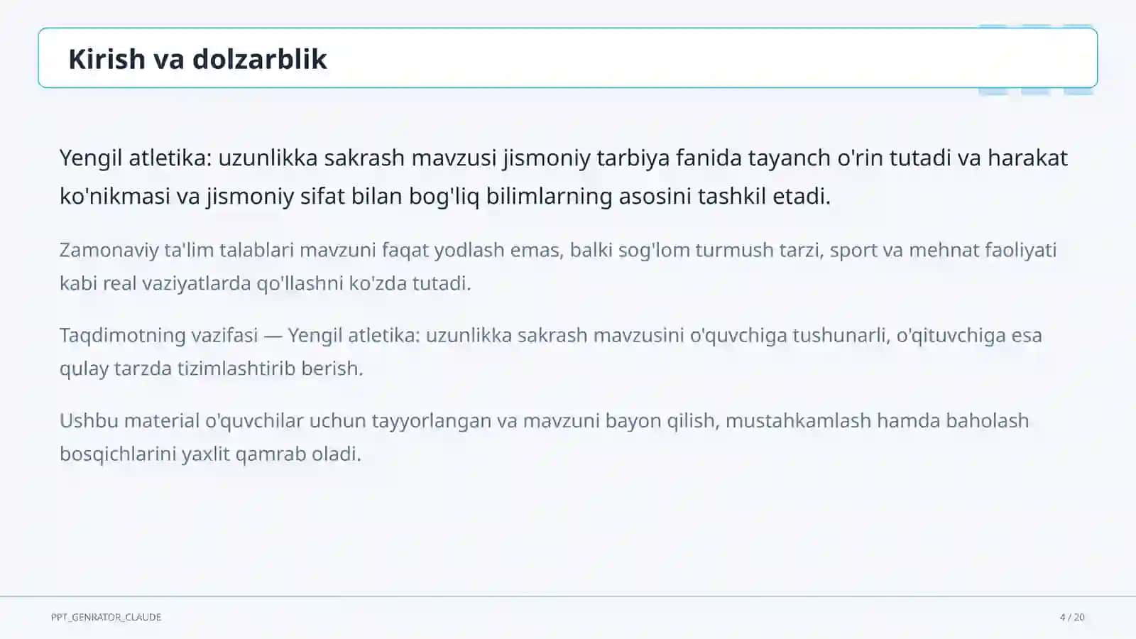 Yengil atletika: uzunlikka sakrash (6-sinf) 4