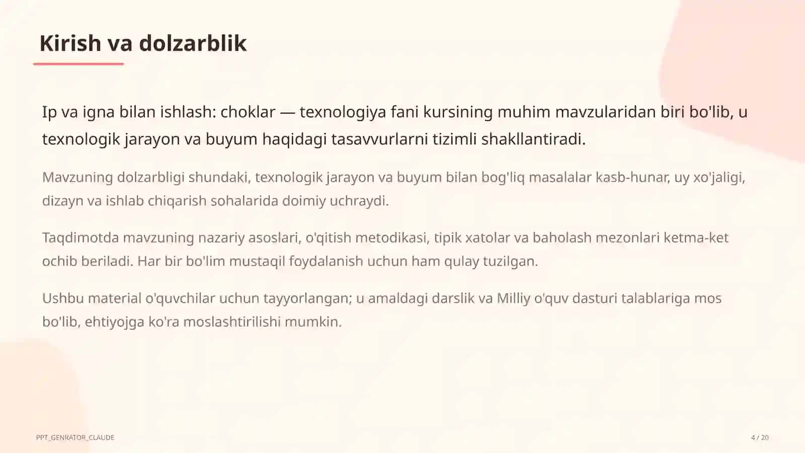 Ip va igna bilan ishlash: choklar (3-sinf) 4