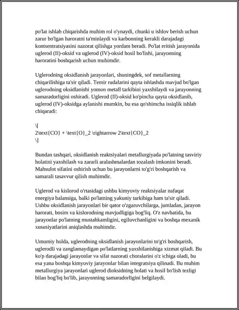 Uglerodning okislanishi va uning polat eritish jarayonidagi ahamiyati 4