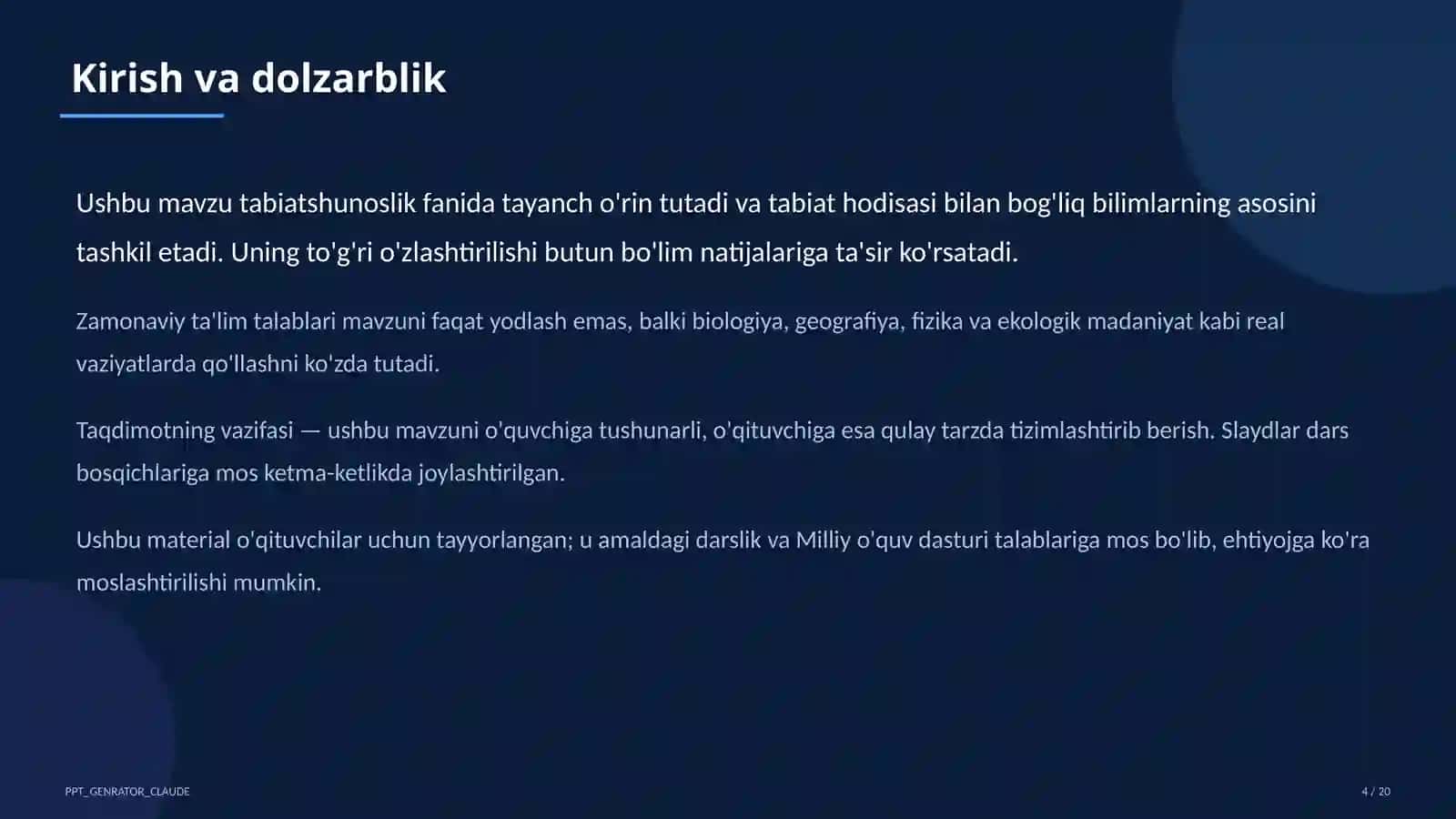 Tabiatshunoslik Dars Rejasi 4