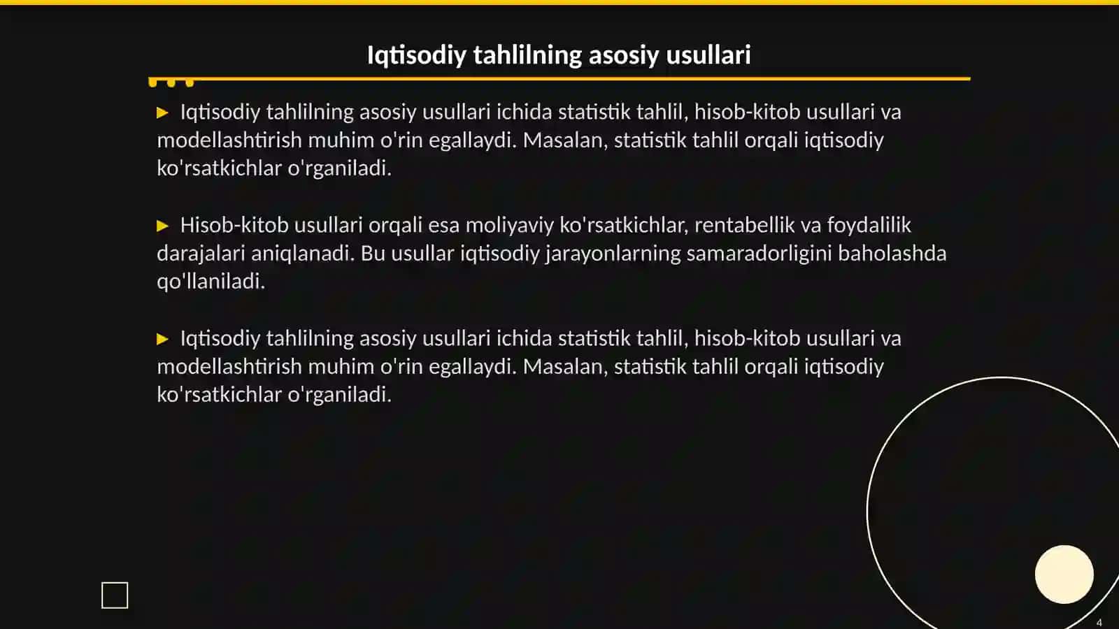 Iqtisodiy tahlil fani metodining oʻziga hos xususiyatlari 4