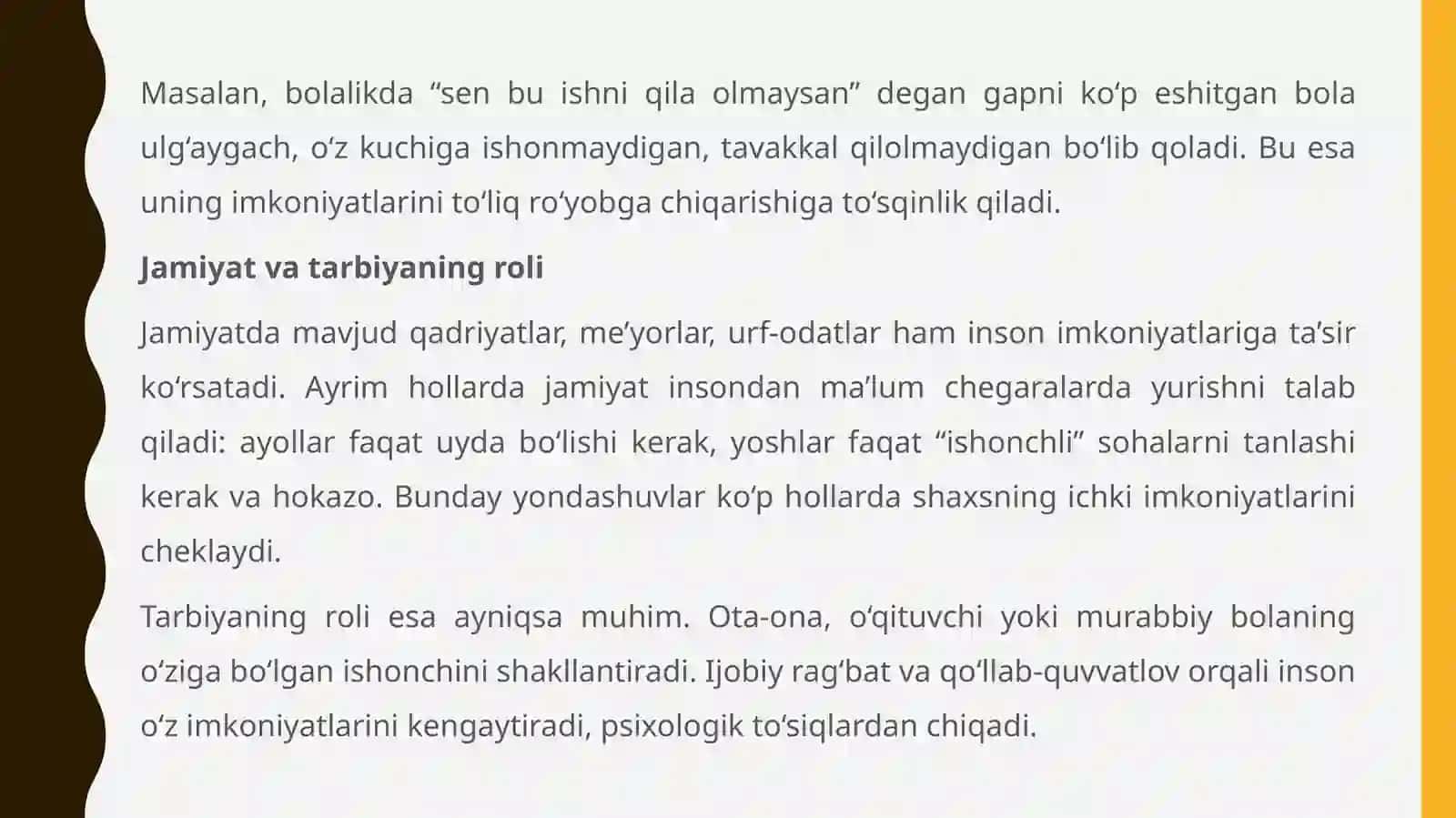 Shaxsning oʻz imkoniyatlari chegarasidan chiqishi 4
