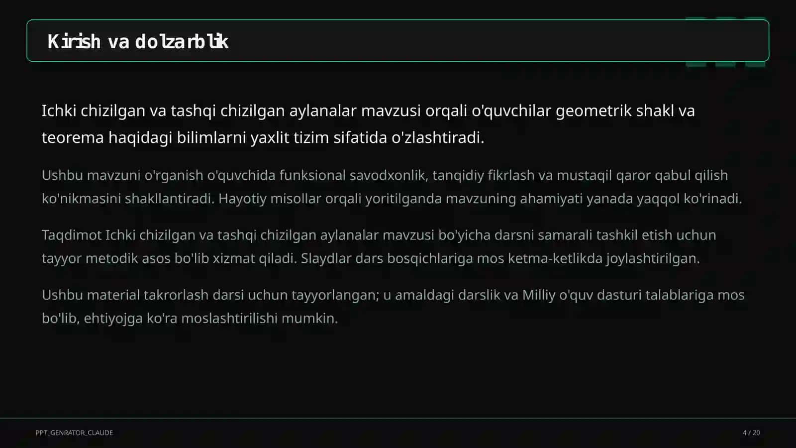Geometriya (7-11) - takrorlash darsi uchun 4