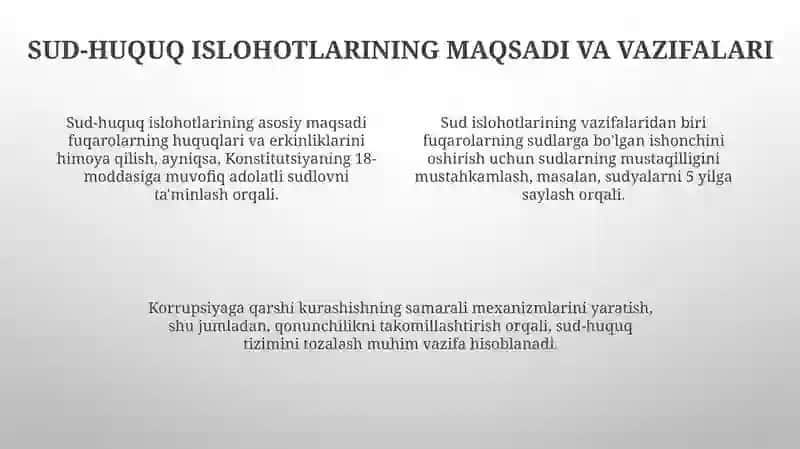 Qonun ustuvorligini ta'minlash Sud huquq tizimini isloh qilishning ustvor yo'nalishlari 4
