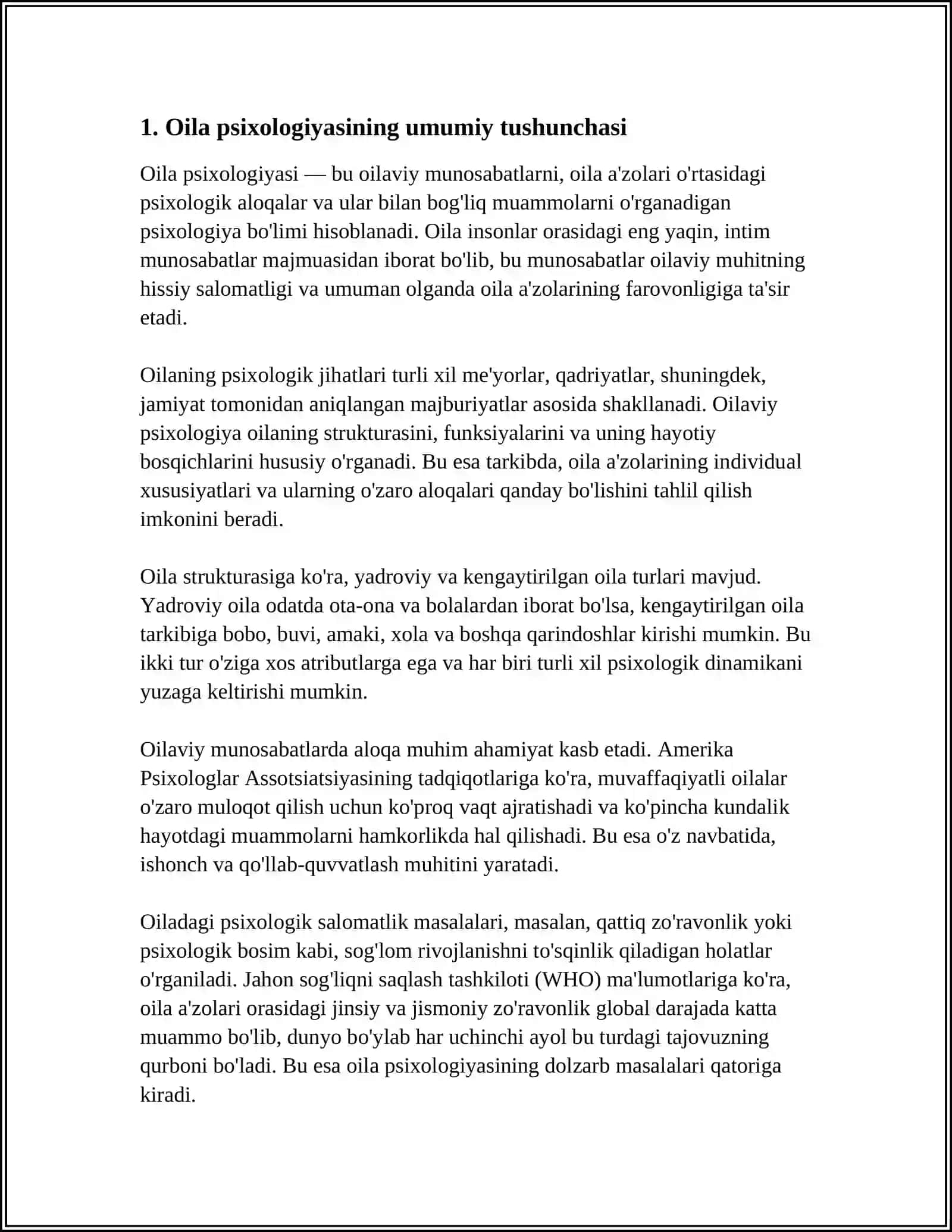 Oila Psixologiyasi Mavzusi 4