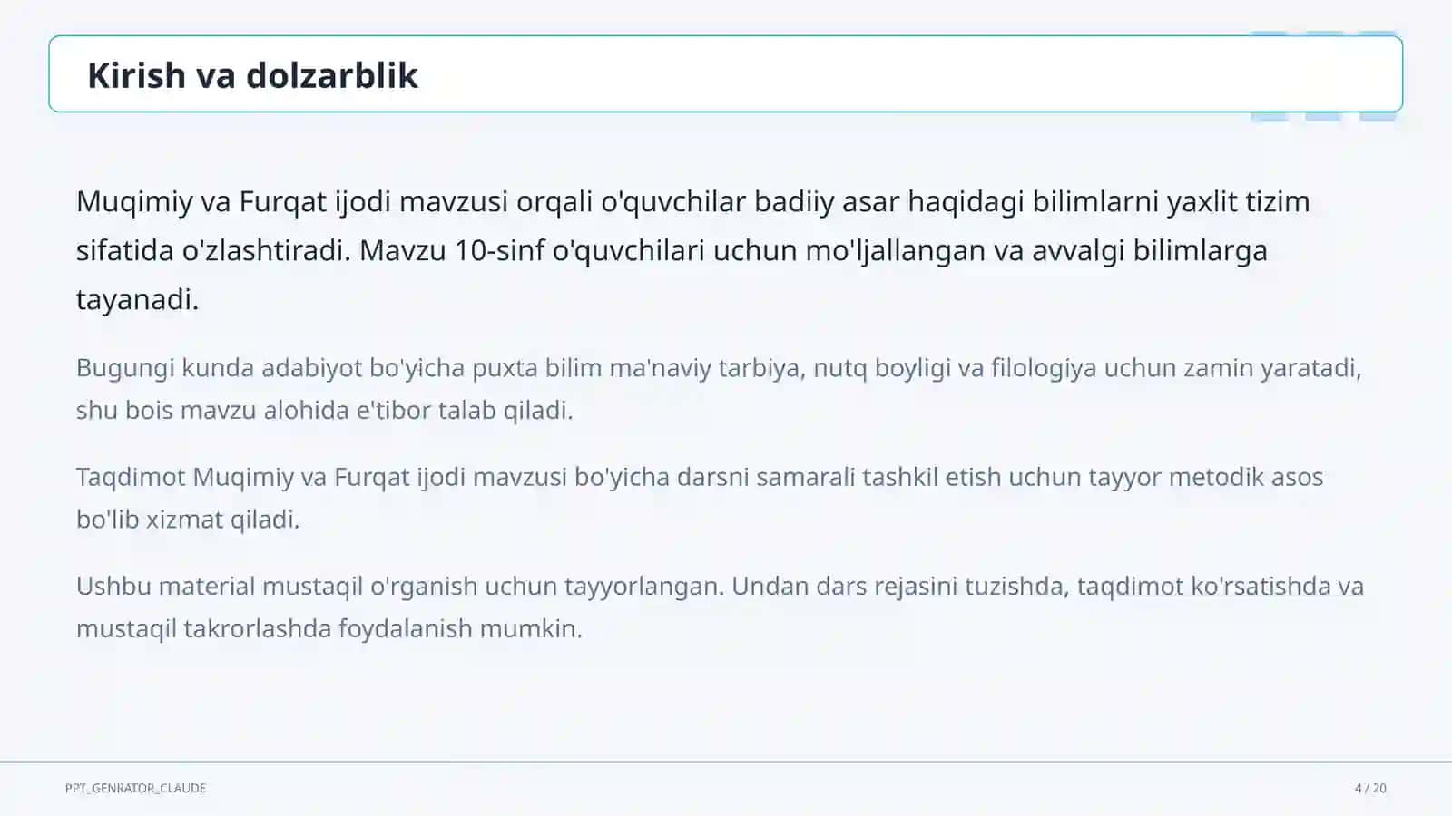 Muqimiy va Furqat ijodi (10-sinf) 4