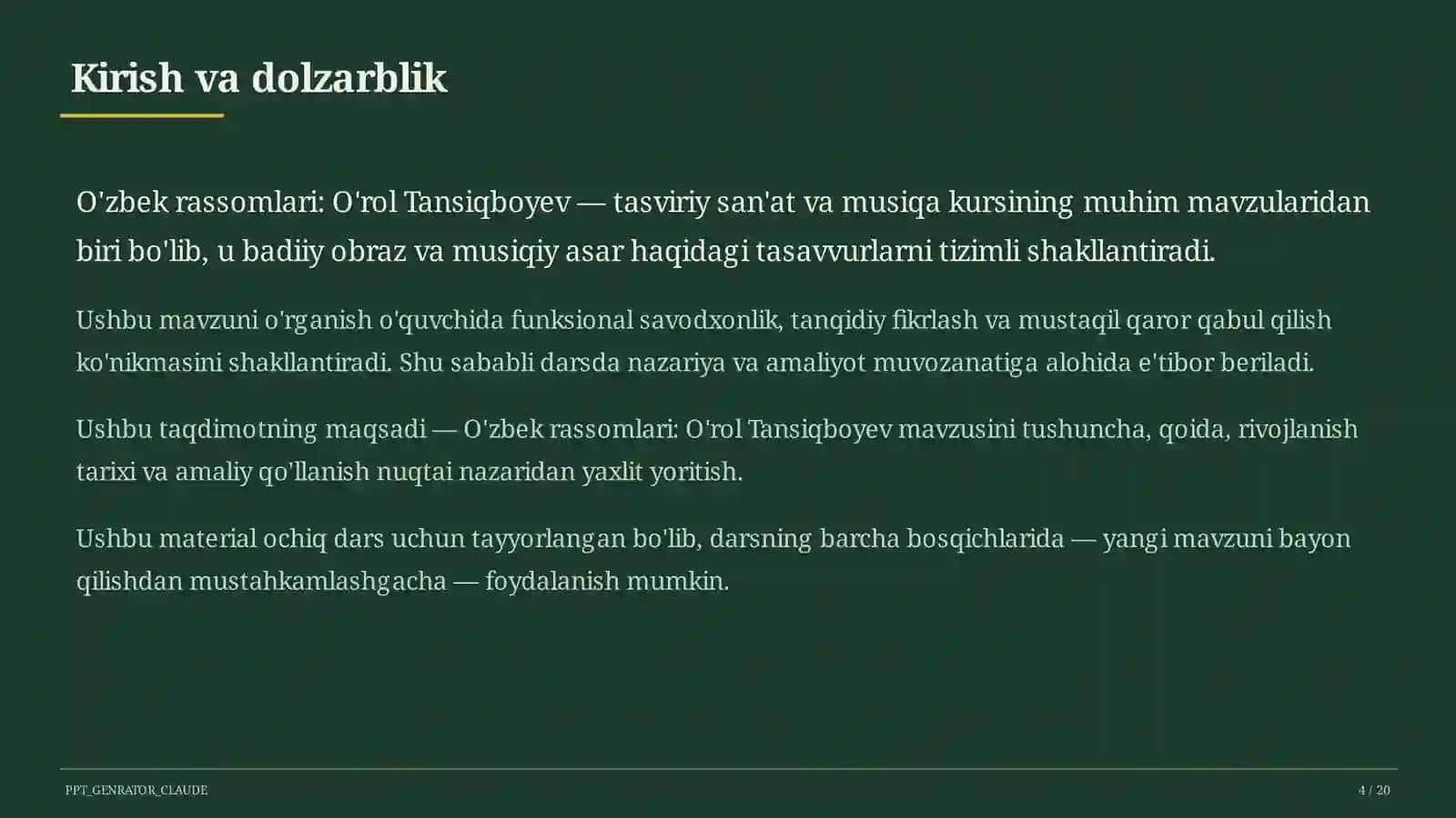 O'zbek rassomlari: O'rol Tansiqboyev (7-sinf) 4