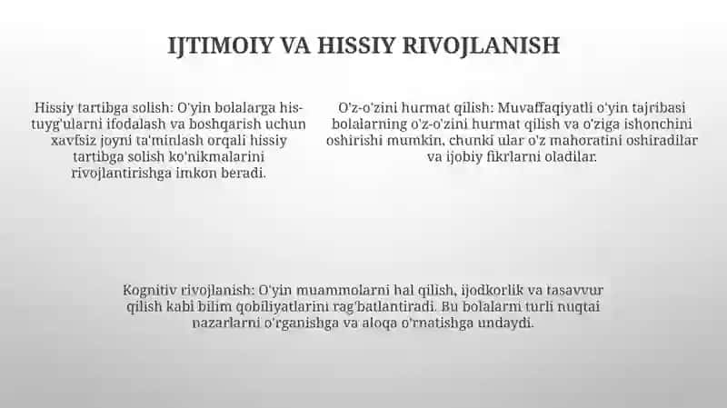 Bolalar Psixik Jarayonlarining Rivojlanishida OʻYin Yetakchi Faoliyat Sifatida 4