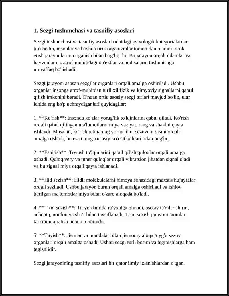 SEZGINING TASNIFI, SEZGI KLASSIFIKASIYALARI, QONUNIYATLARI, CHET EL PSIXOLOGIYASIDA SEZGI 4