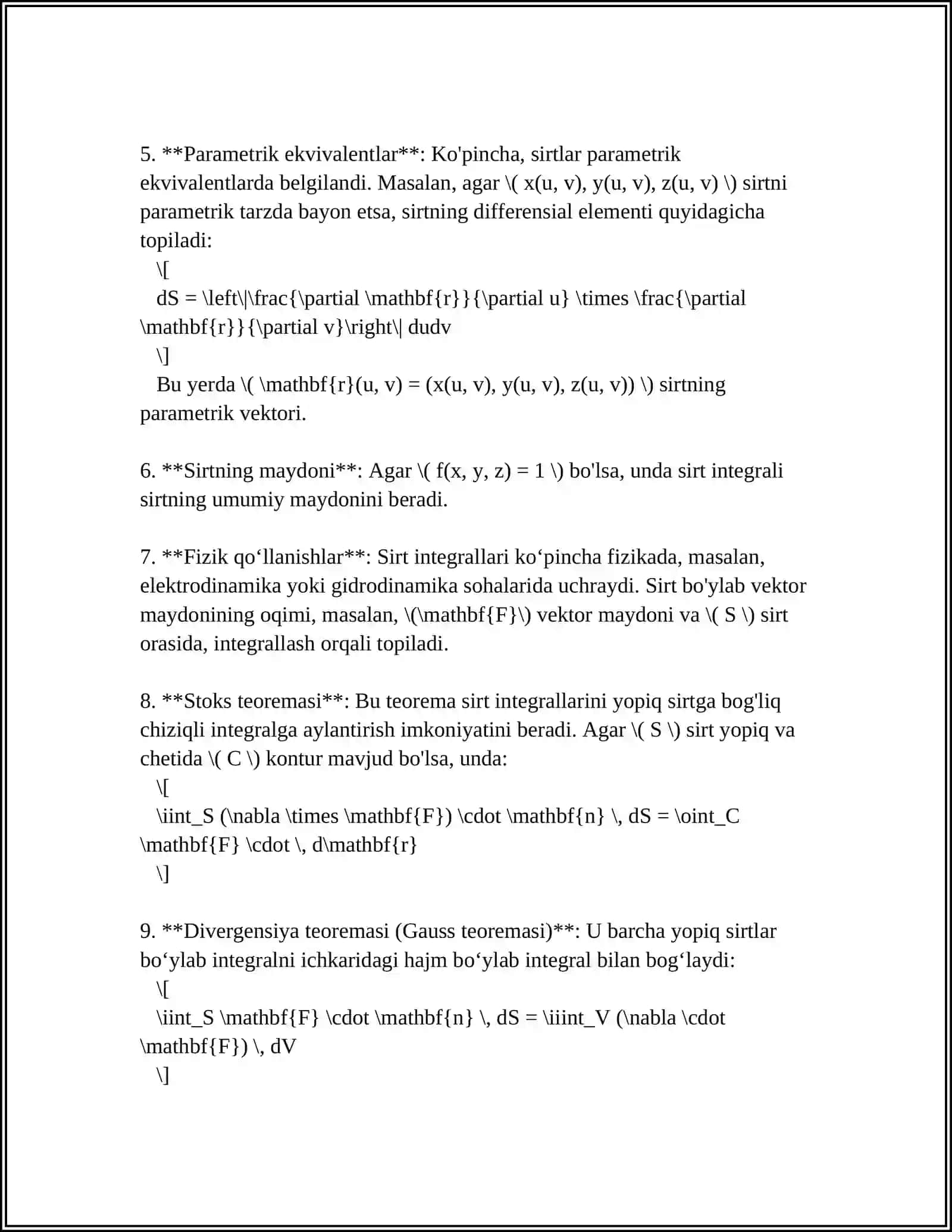 Sirt Integralar va Ularni Hisoblash 4