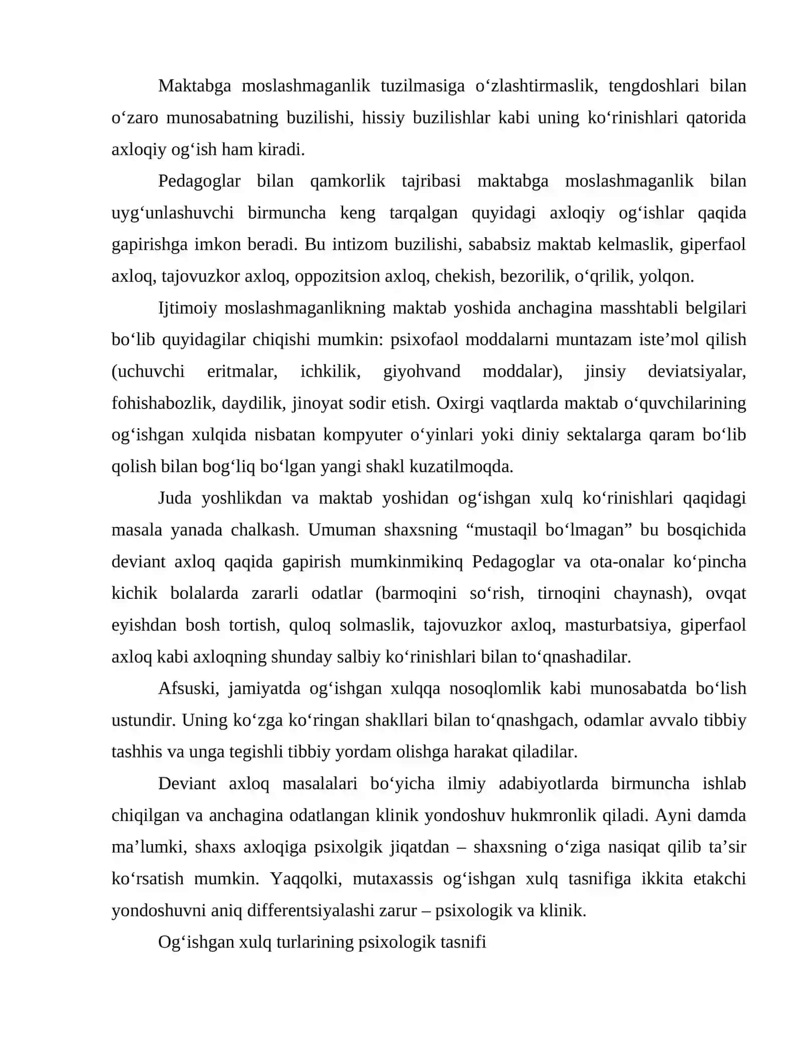 Ogʻishgan xulq turlarini tasniflash 4