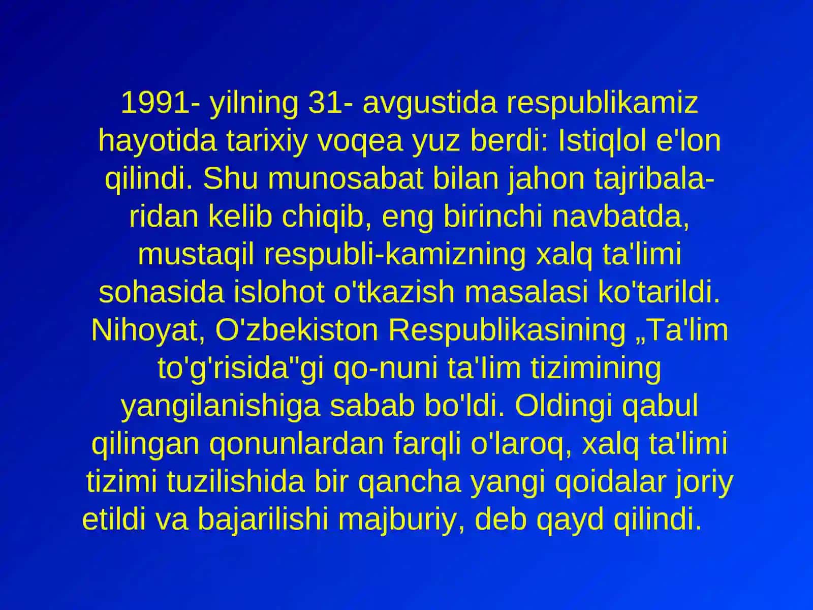 Xalq ta'limi tizimi respublikamiz ijtimoiy-iqtisodiy va madaniy rivojlantirishda ustuvor soha 4