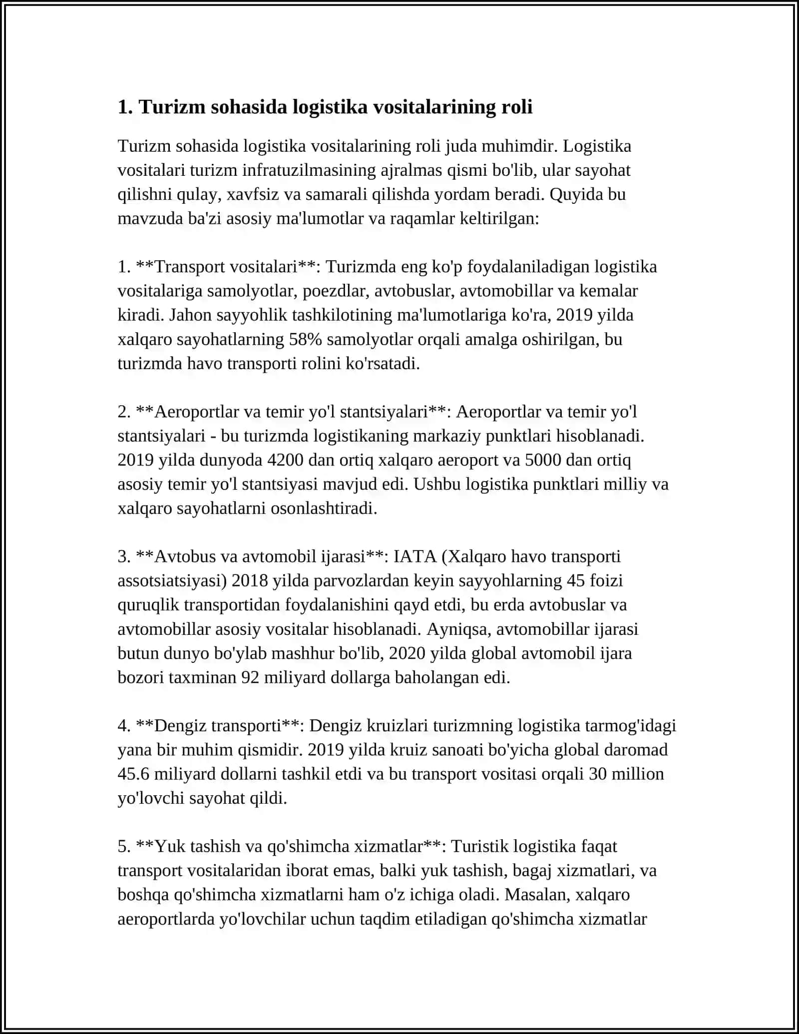 TURIZM SOHASIDA LOGISTIKA VOSITALARIDAN FOYDALANISH ZARURIYATI 4