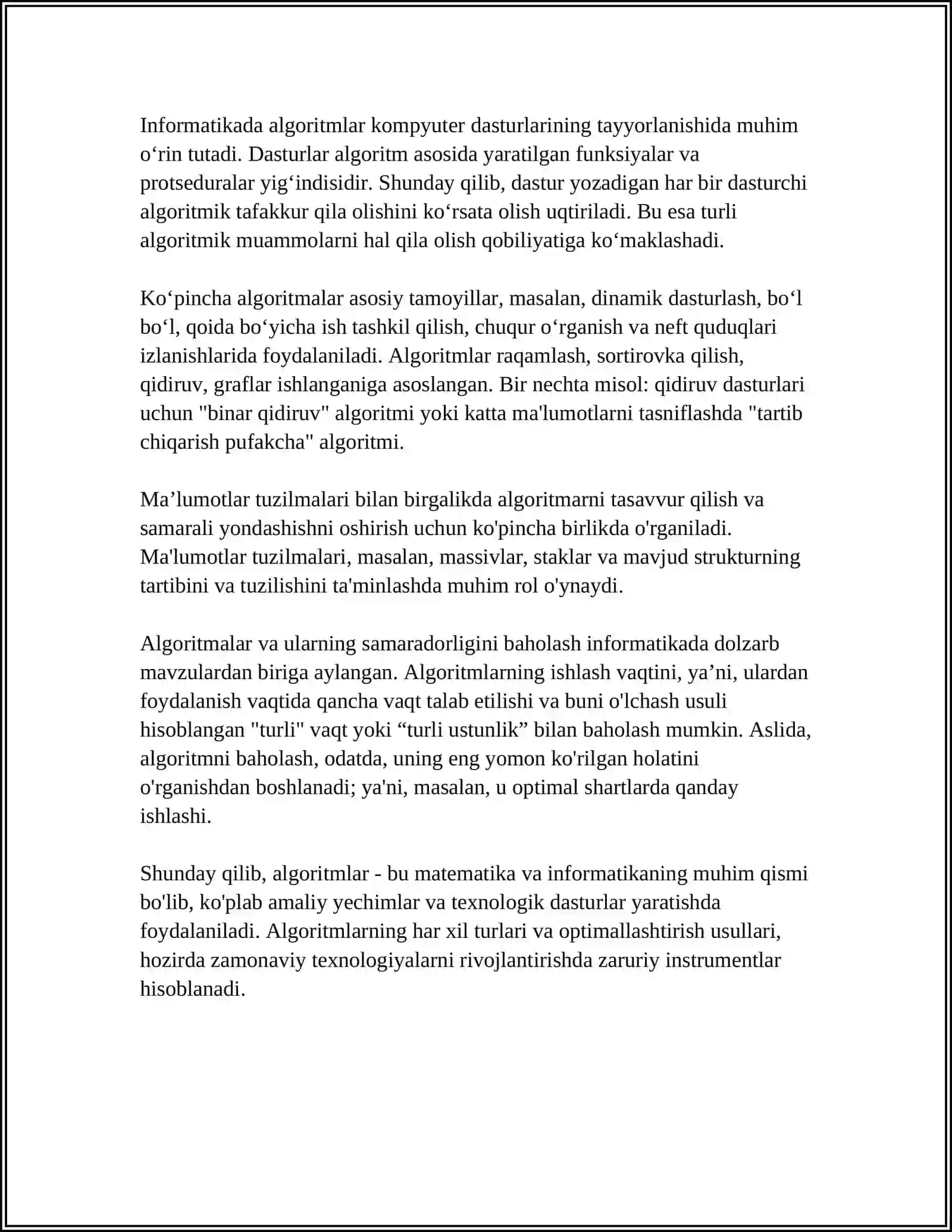 ALGORITM TUSHUNCHASI VA ULARDAN FOYDALANISH.ALGORITM VA UNING XOSSALARI.ALGORITM TURLARI ALGORITM NAZARIASIGA ASOS SOLGAN OLIMLAR 4