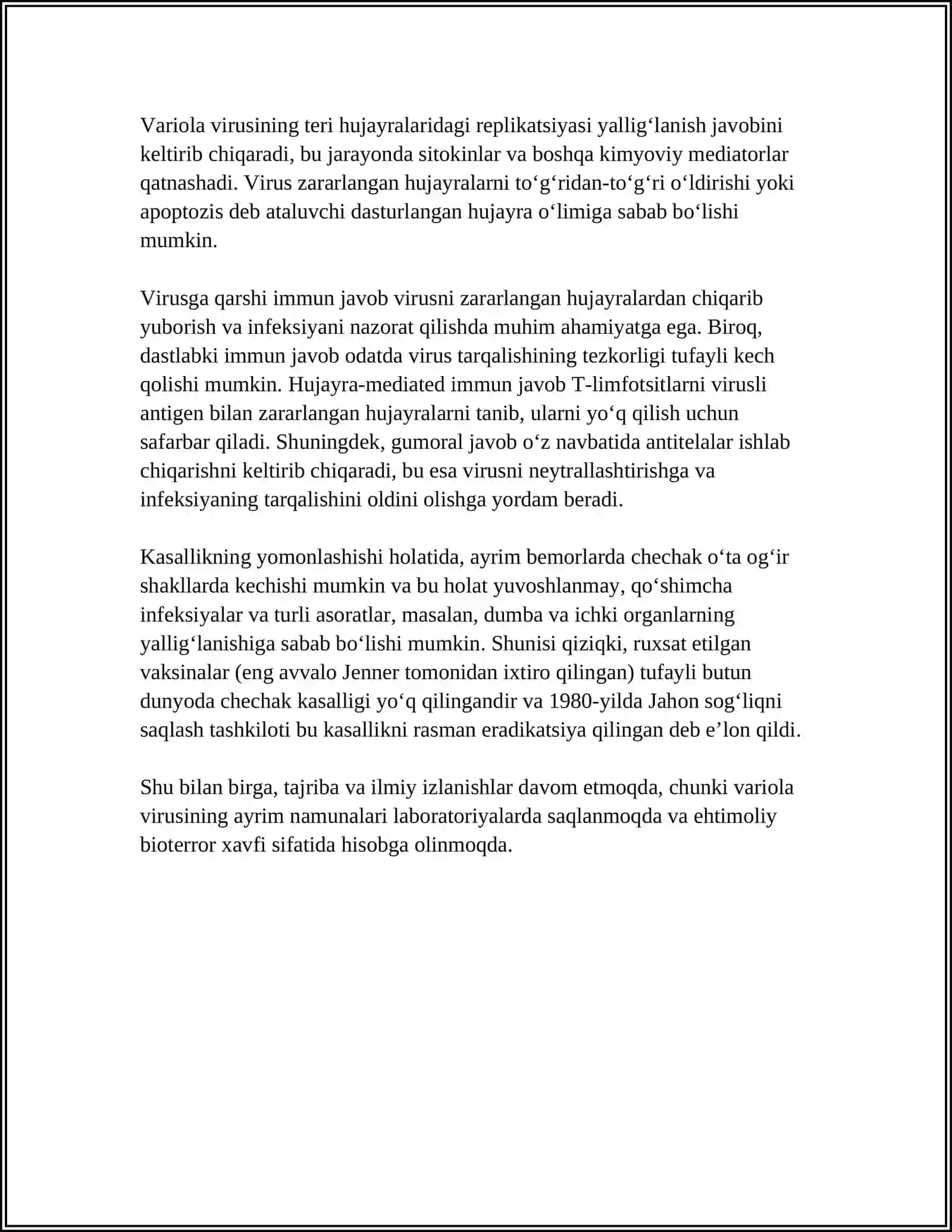 CHECHAK KASALLIGIDA BIRLAMCHI HUJAYRA KUTURASINI QÖLLANILISHI 4