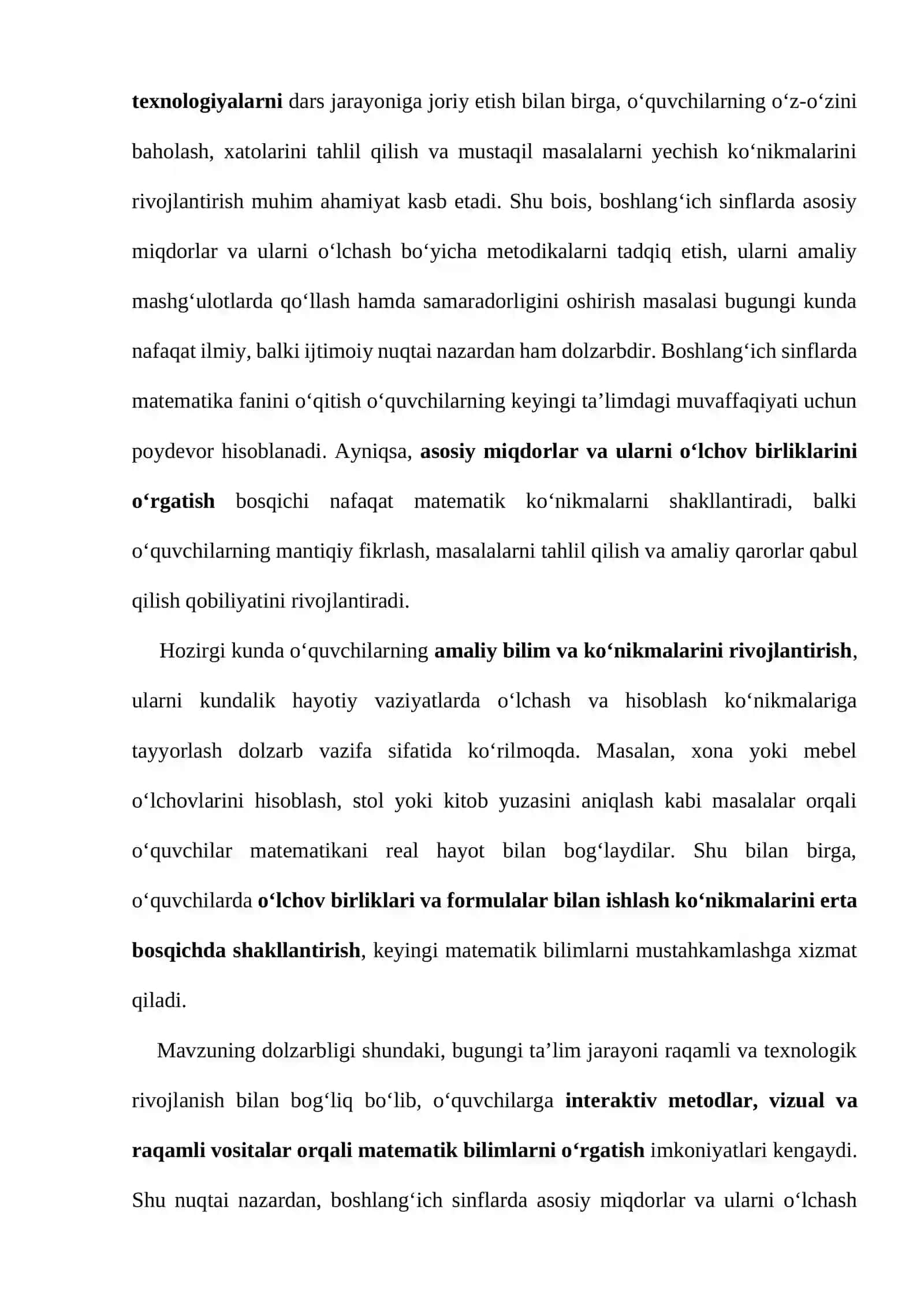“Boshlang’ich sinflarda asosiy miqdorlar va ularni o’lchov birliklarini o’rgatish metodikasi. Uzunlik va yuza o’lchov birliklari” 4