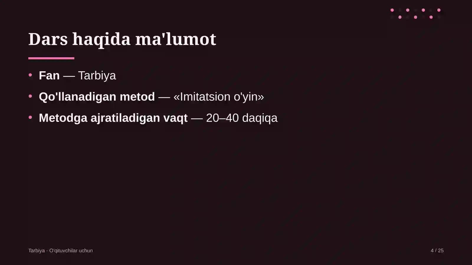 tarbiya darslarida imitatsion o'yin metodidan foydalanish 4771 4
