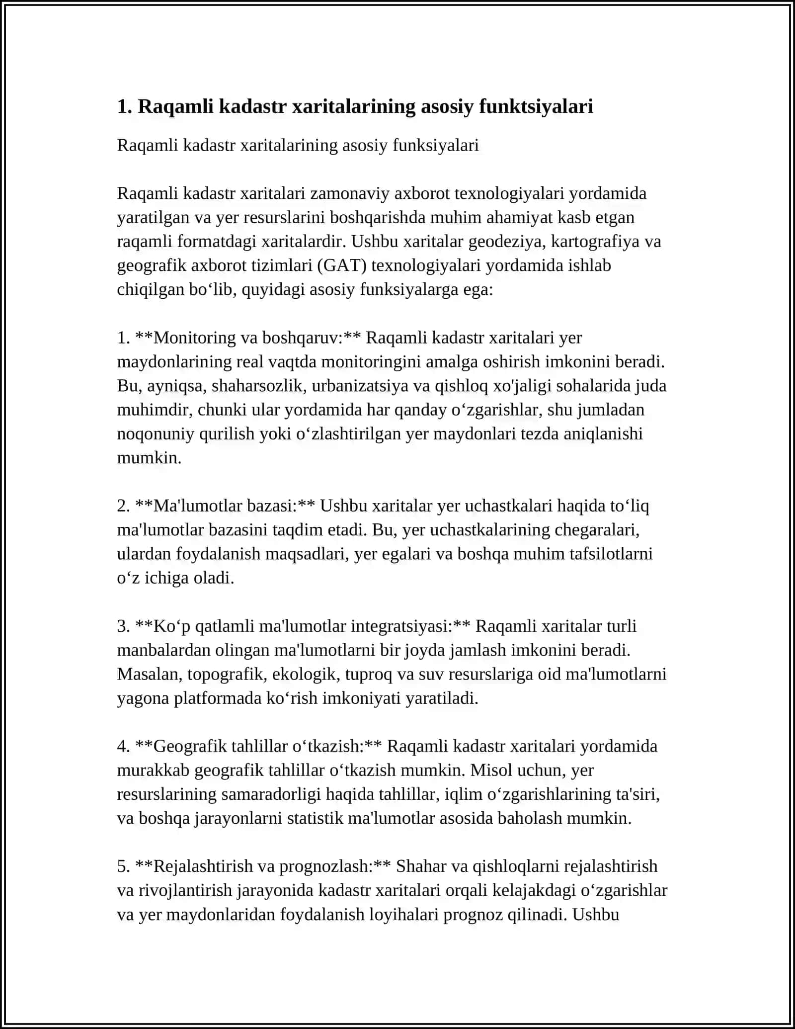 RAQAMLI KADASTR XARITALARINI TUZISHNING ASOSIY TEXNOLOGIK JARAYONLARI 4