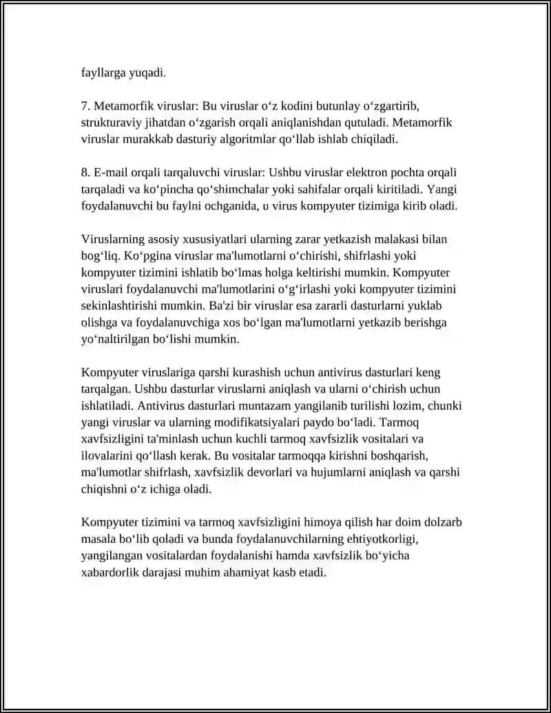 KOMPYUTER VIRUSLARI. KOMPYUTER TARMOQLARIGA TAHDID,HUJUMLAR VA ULARNI BARTARAF ETISH YO'LLARI 4