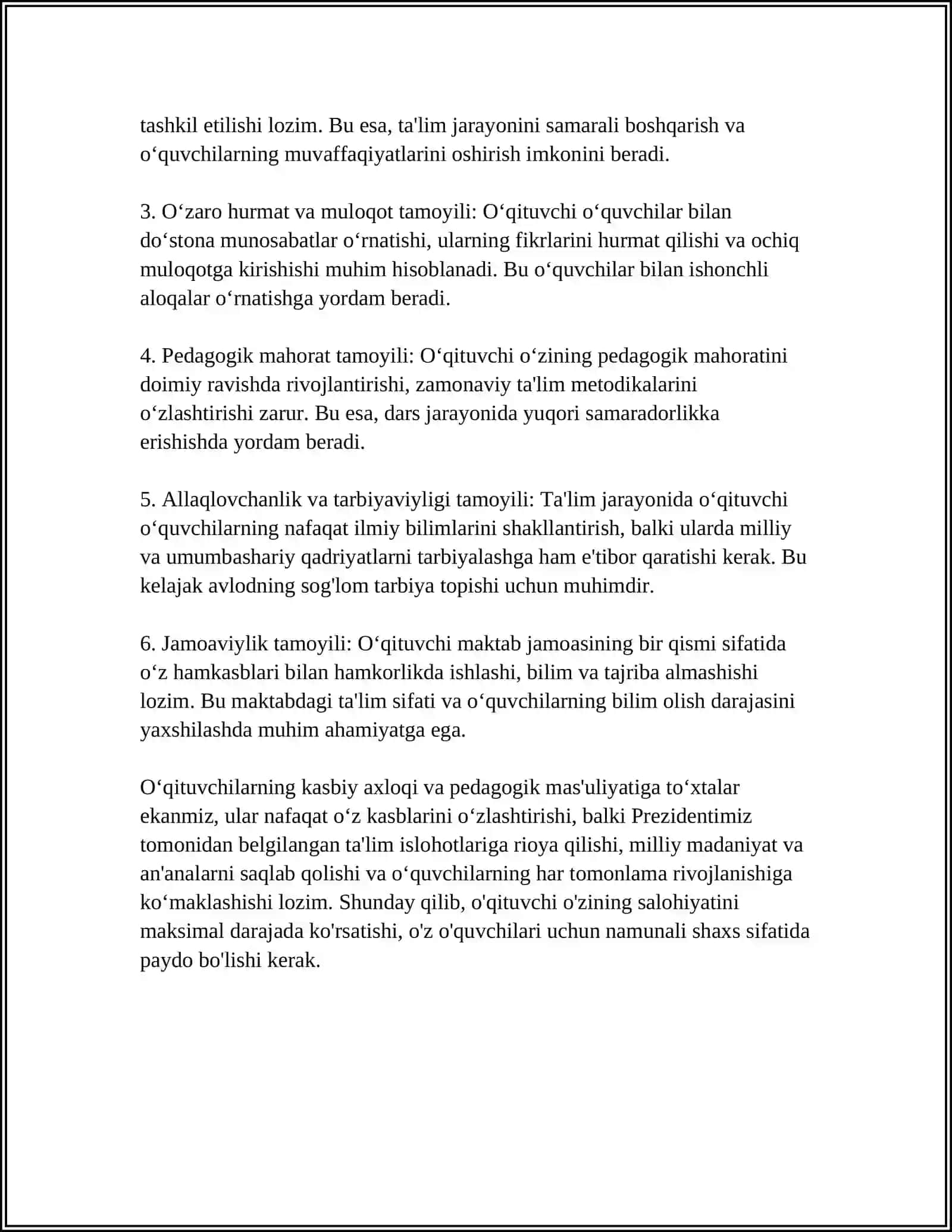 O'QITUVCHINING KASBIY XULQ ATVORINING ASOSIY ME'YORLARI VA TAMOYILLARI 4