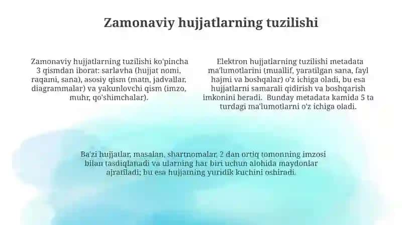 Hujjatlardagi zaruriy qismlar.Hujjatlarni paydo boʻlishi va tarixi 4