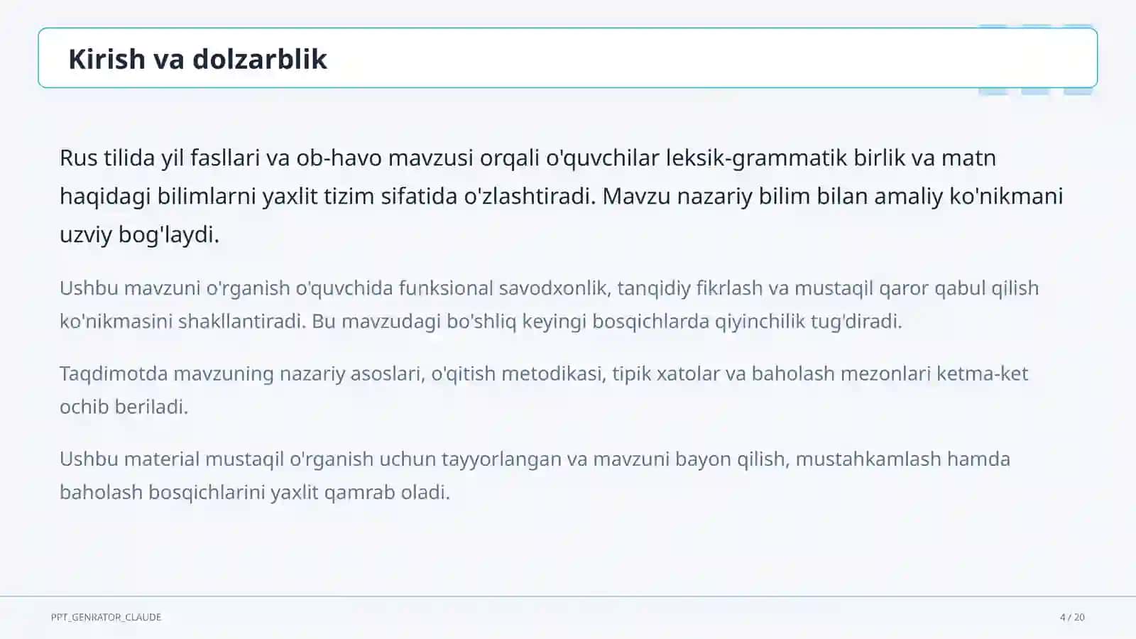 Rus tilida yil fasllari va ob-havo (4-sinf) 4