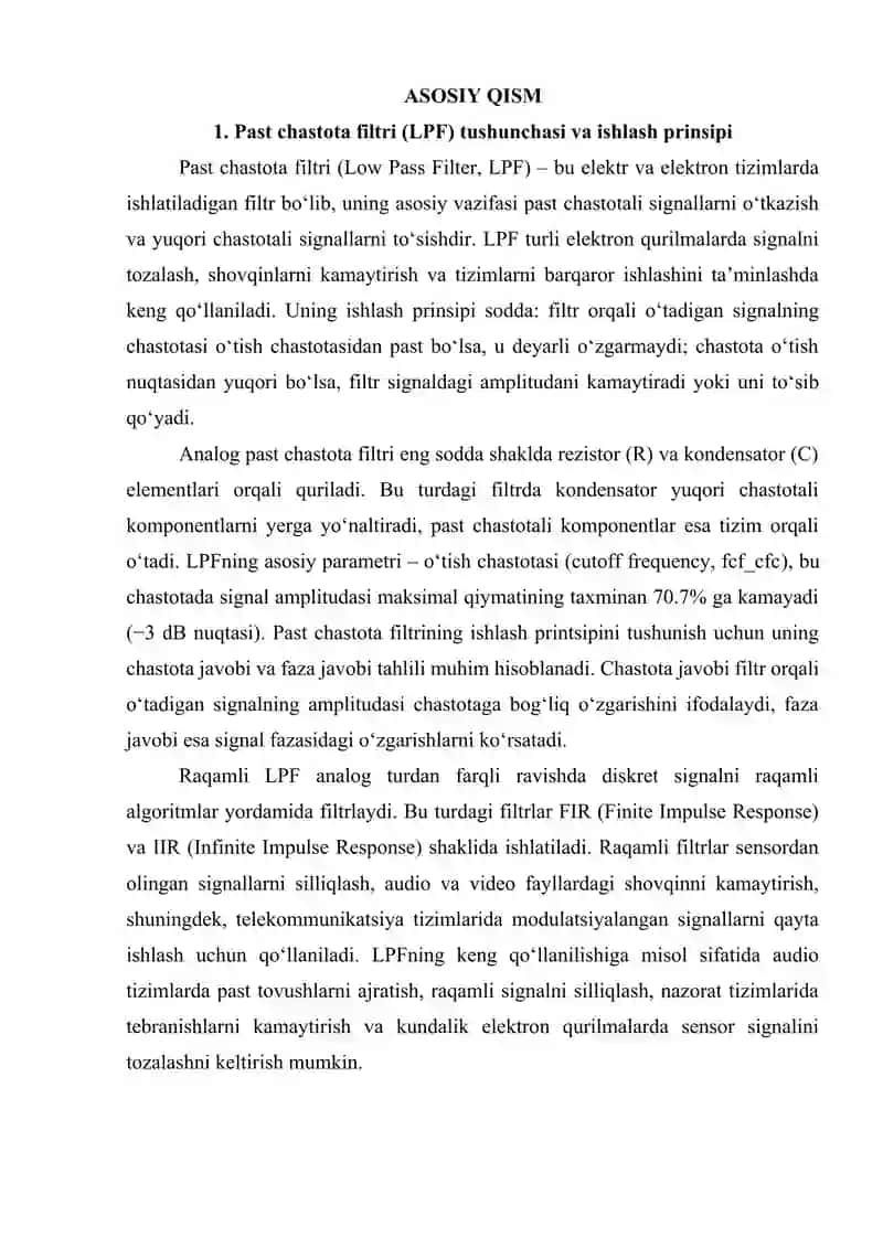 Past chastota filtrining (LPF) tahlili va qayerlarda qo’llanilishi 4