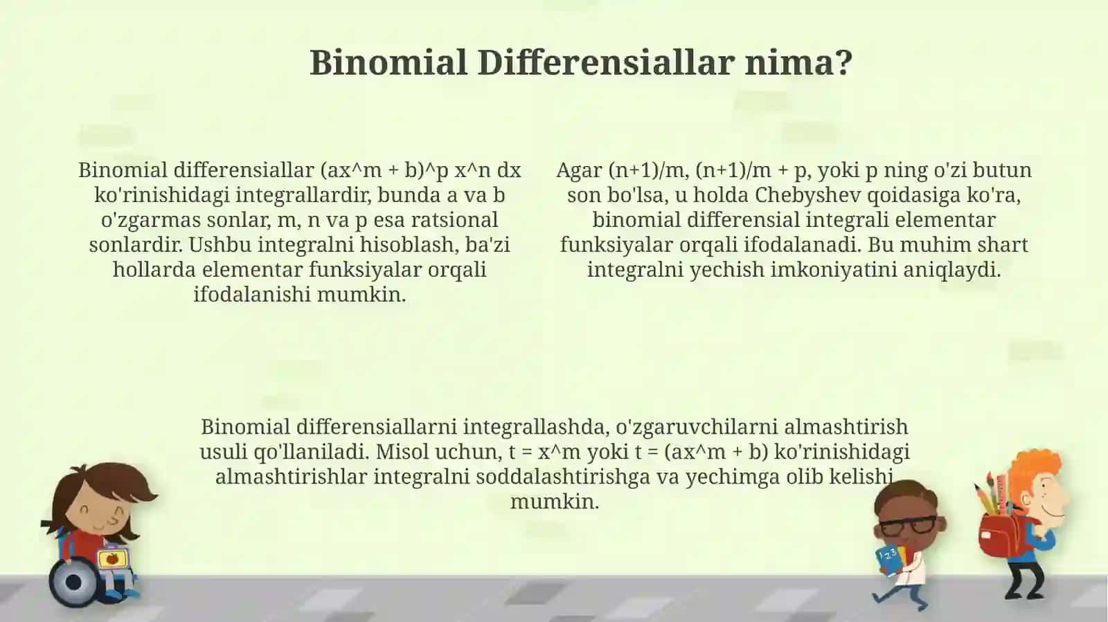 Binomial differensiyalarni integrallash 4
