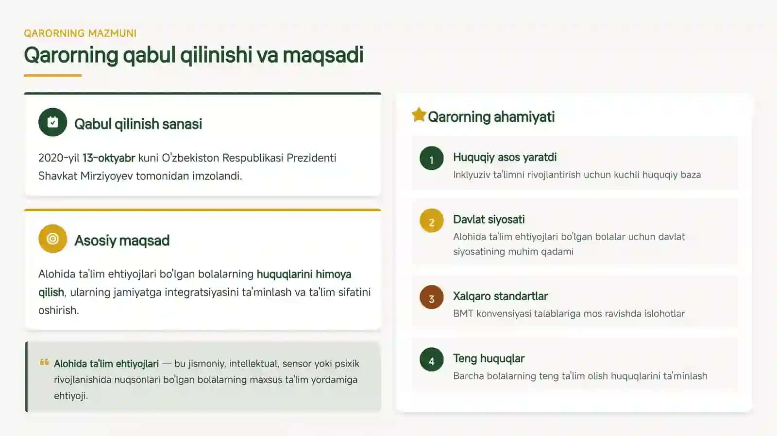 Alohida ta'lim ehtiyojlari bo'lgan bolalarga ta'lim-tarbiya berish tizimini yanada takomillashtirish chora-tadbirlari 4