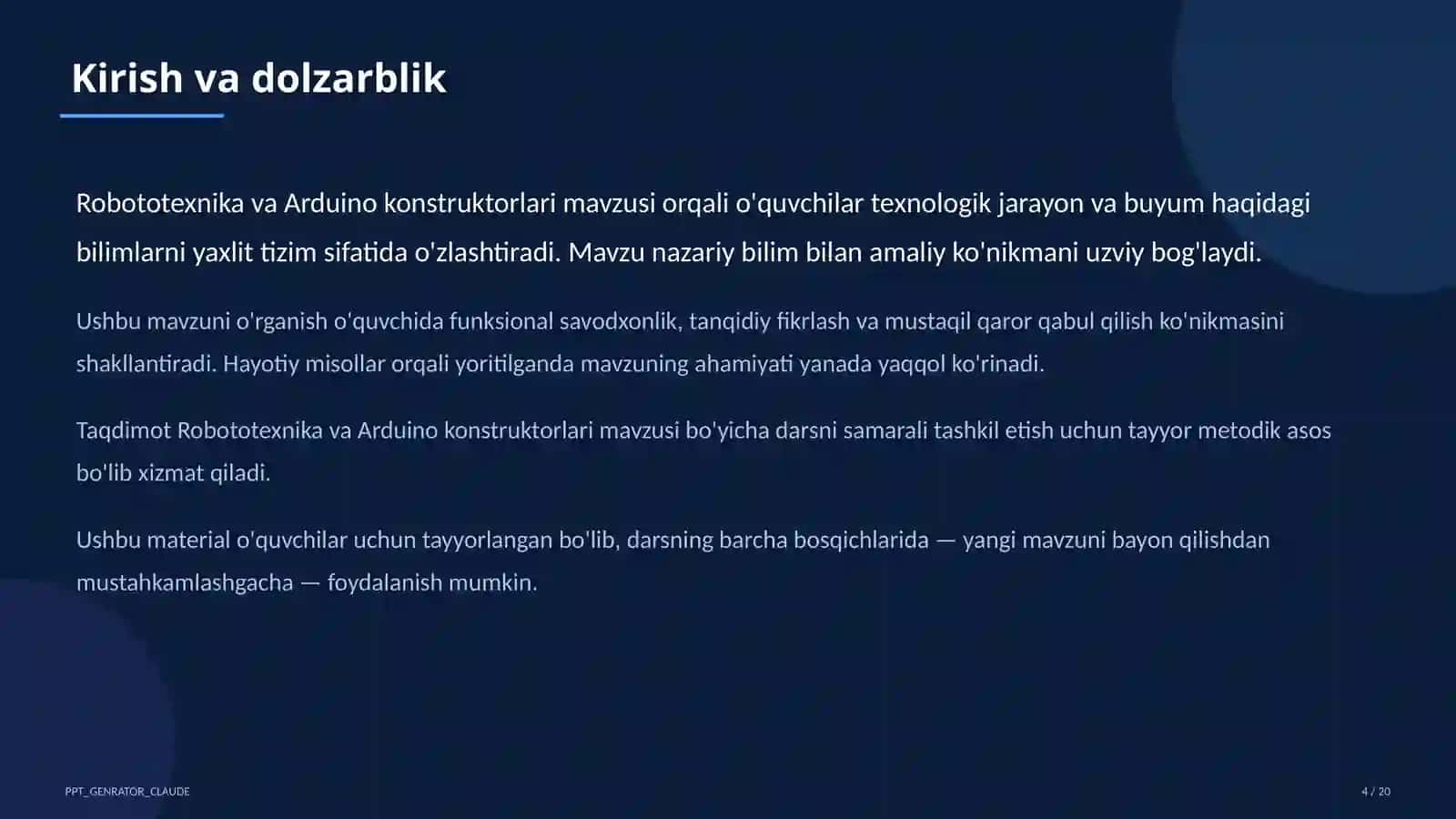 Robototexnika va Arduino konstruktorlari (9-sinf) 4