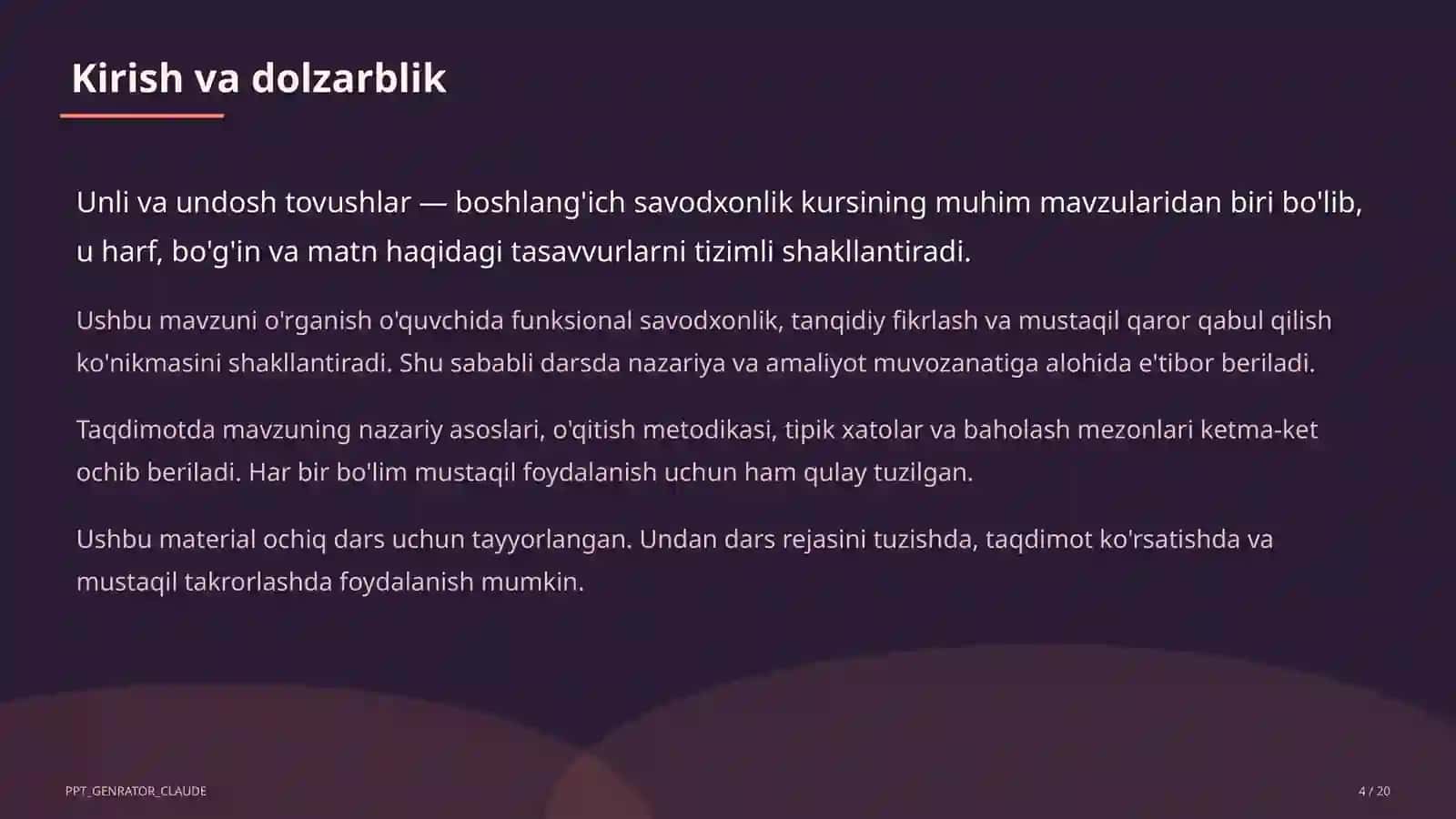 Unli va undosh tovushlar (1-sinf) 4