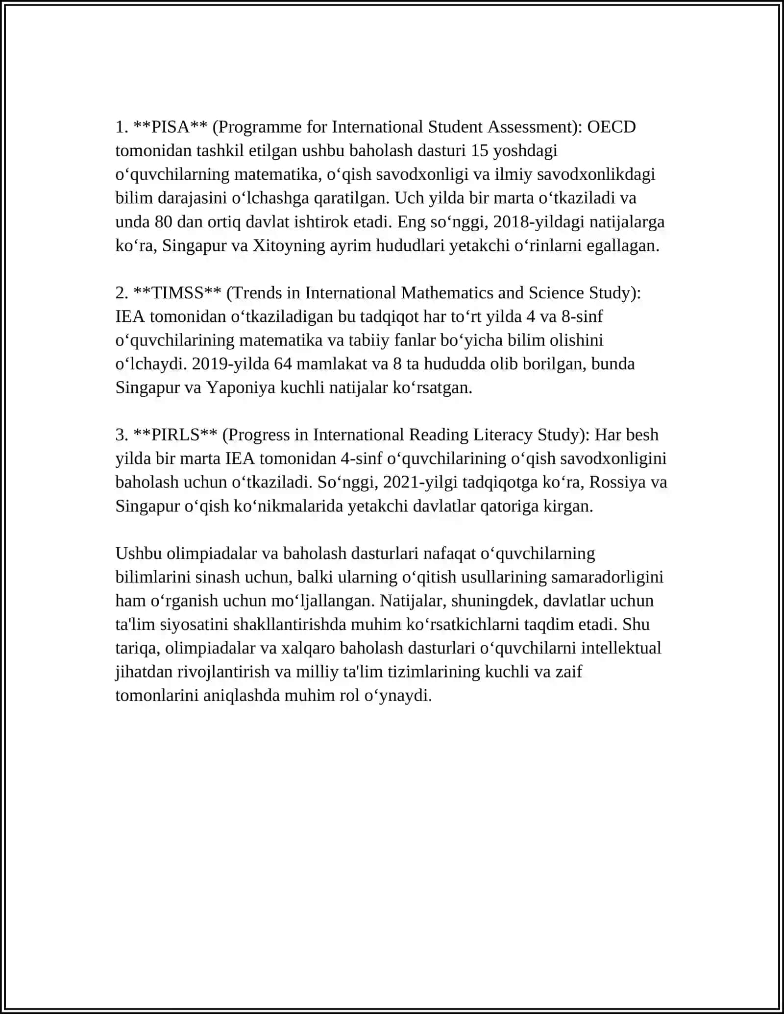 Olimpiadada Egma Xalqaro Baholash Dasturi, Mazmun va Mohiyati 4
