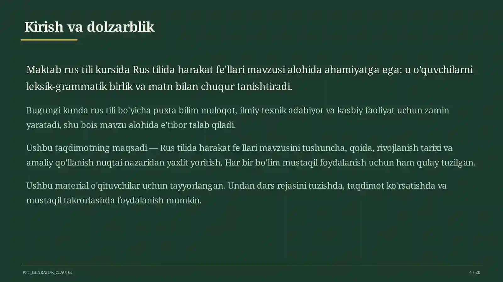 Rus tilida harakat fe'llari (6-sinf) 4