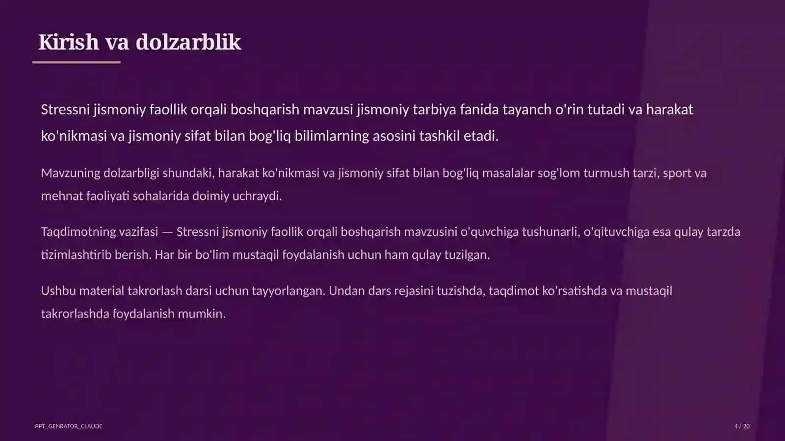 Stressni jismoniy faollik orqali boshqarish (11-sinf) 4