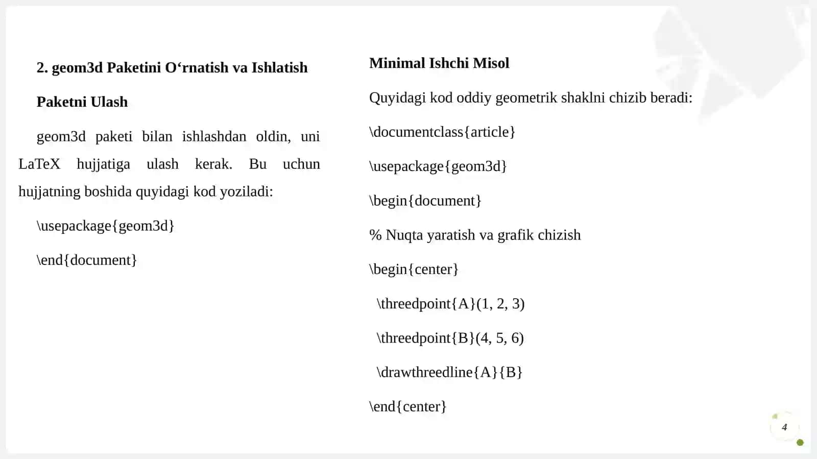 LaTeX'da geom3d Paketi: Funksiyalar va Qo‘llanilishi 4