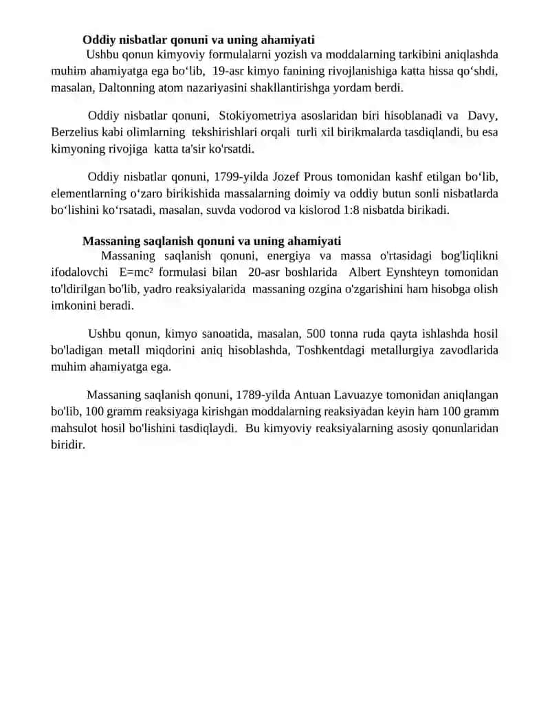 Anorganik kimyo fanining asosiy qonunlari hamda ularning ahamiyati haqida ma'lumotlar yozish 4