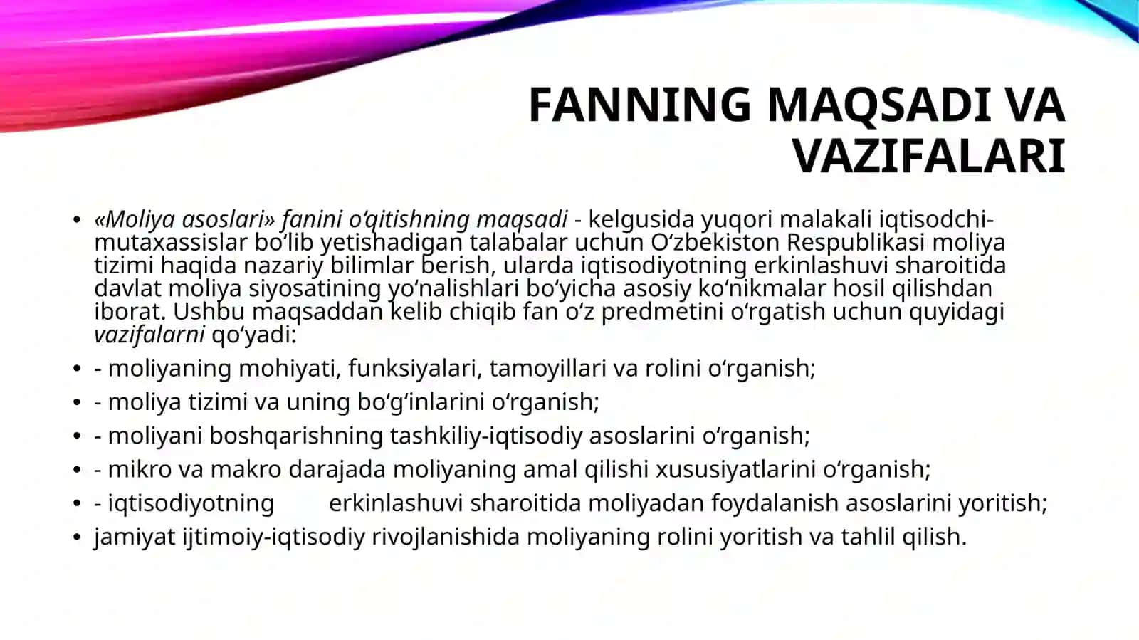 Moliya asoslari faniga kirish 4