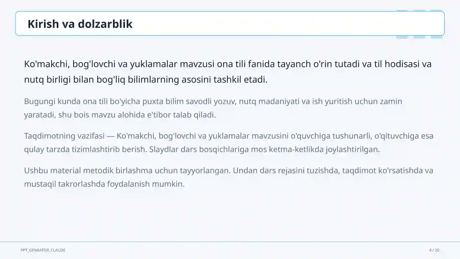 Ko'makchi, bog'lovchi va yuklamalar (7-sinf) 4