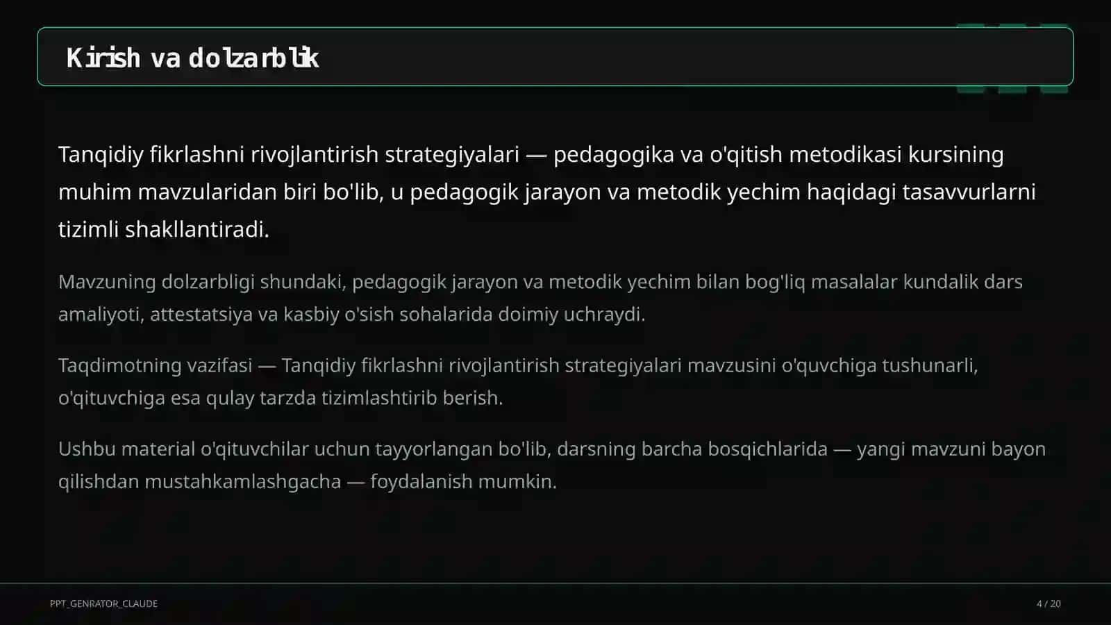 Tanqidiy fikrlashni rivojlantirish strategiyalari 4