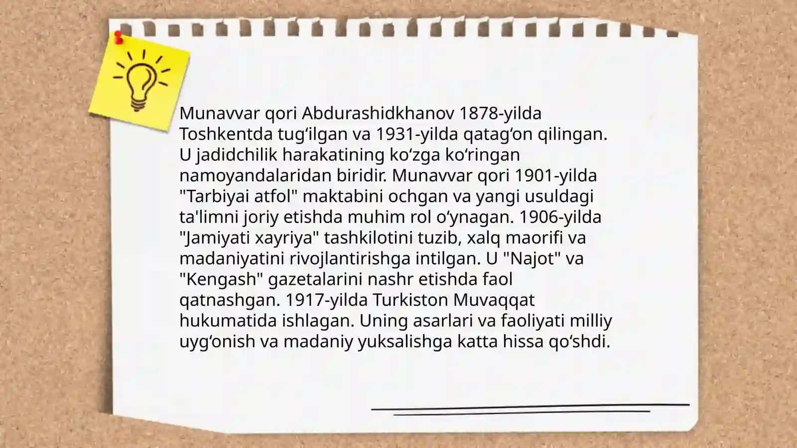 Jadid vatanparvarlarining oʻlka ijtimoiy maʼnaviy hayotida tutgan oʻrni (Munavvar qori,Fitrat, Behbudiy,Avloniy va boshqalar) 4