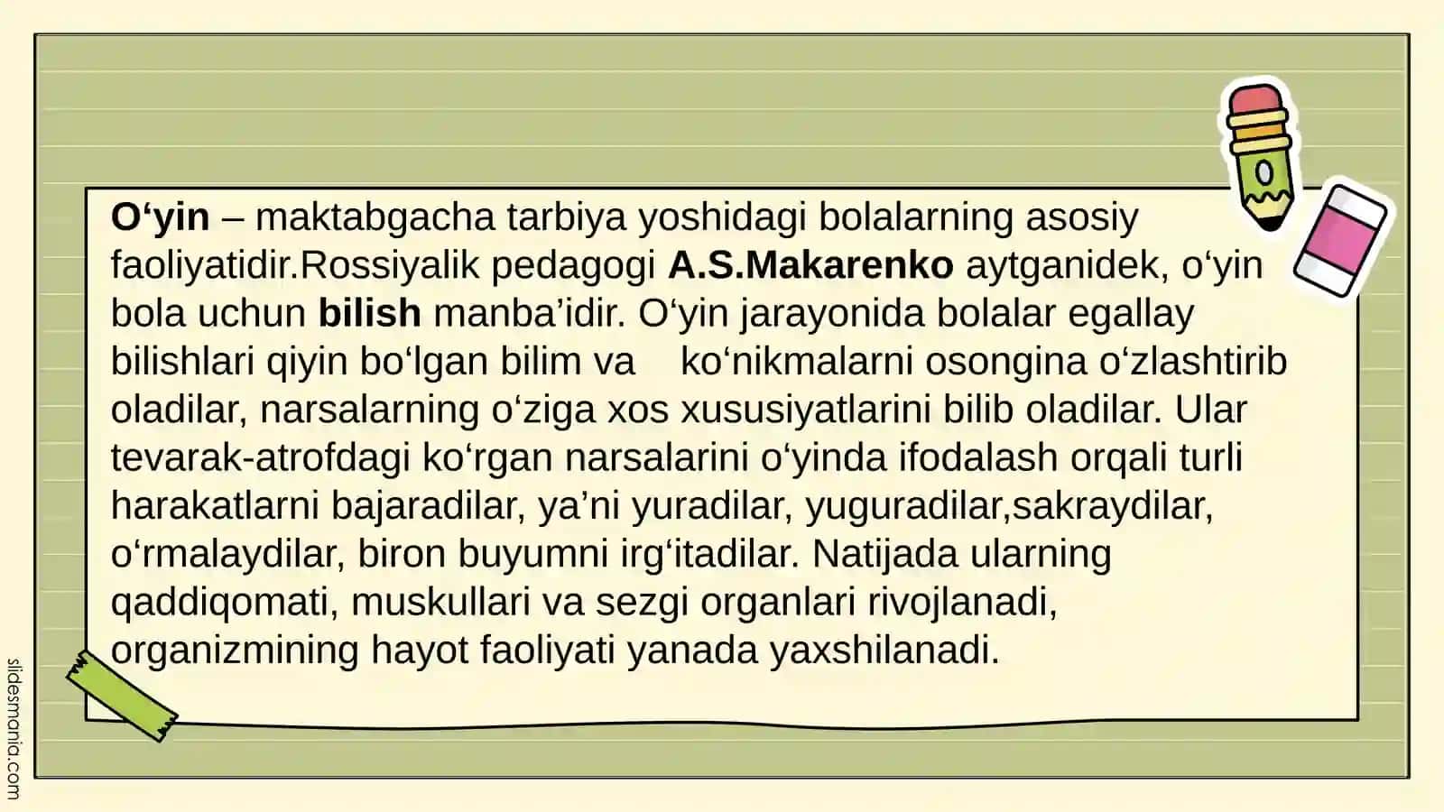 Maktabgacha ta’limda o’yin turlari va ularga qo’yiladigan talabla 4